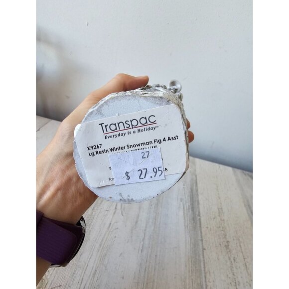 Transpac vintage large winter snowman resin white glitter bell tree wreath statu - Picture 7 of 7